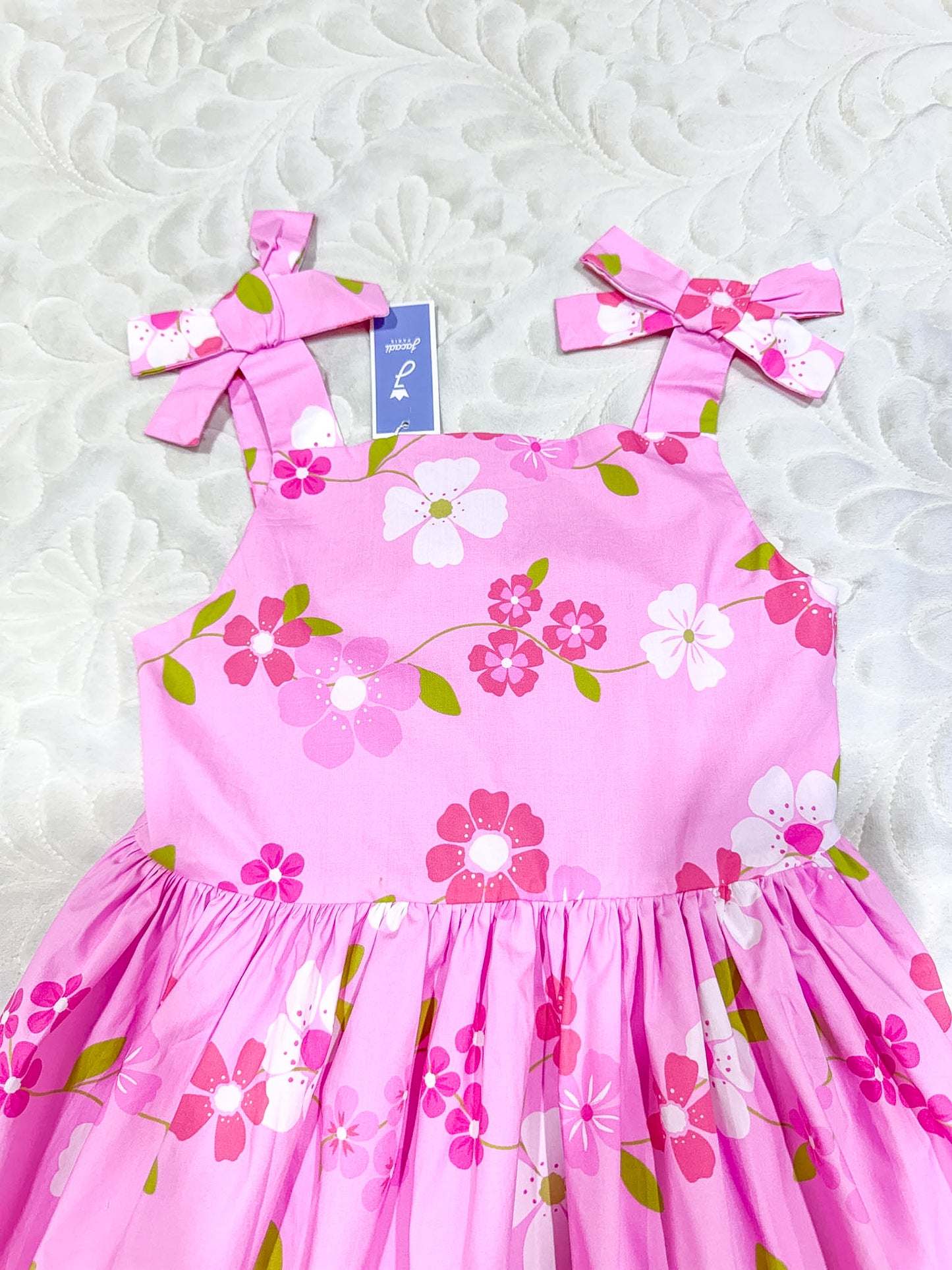 Jacadi Pink Floral Bow Strap Cotton Dress