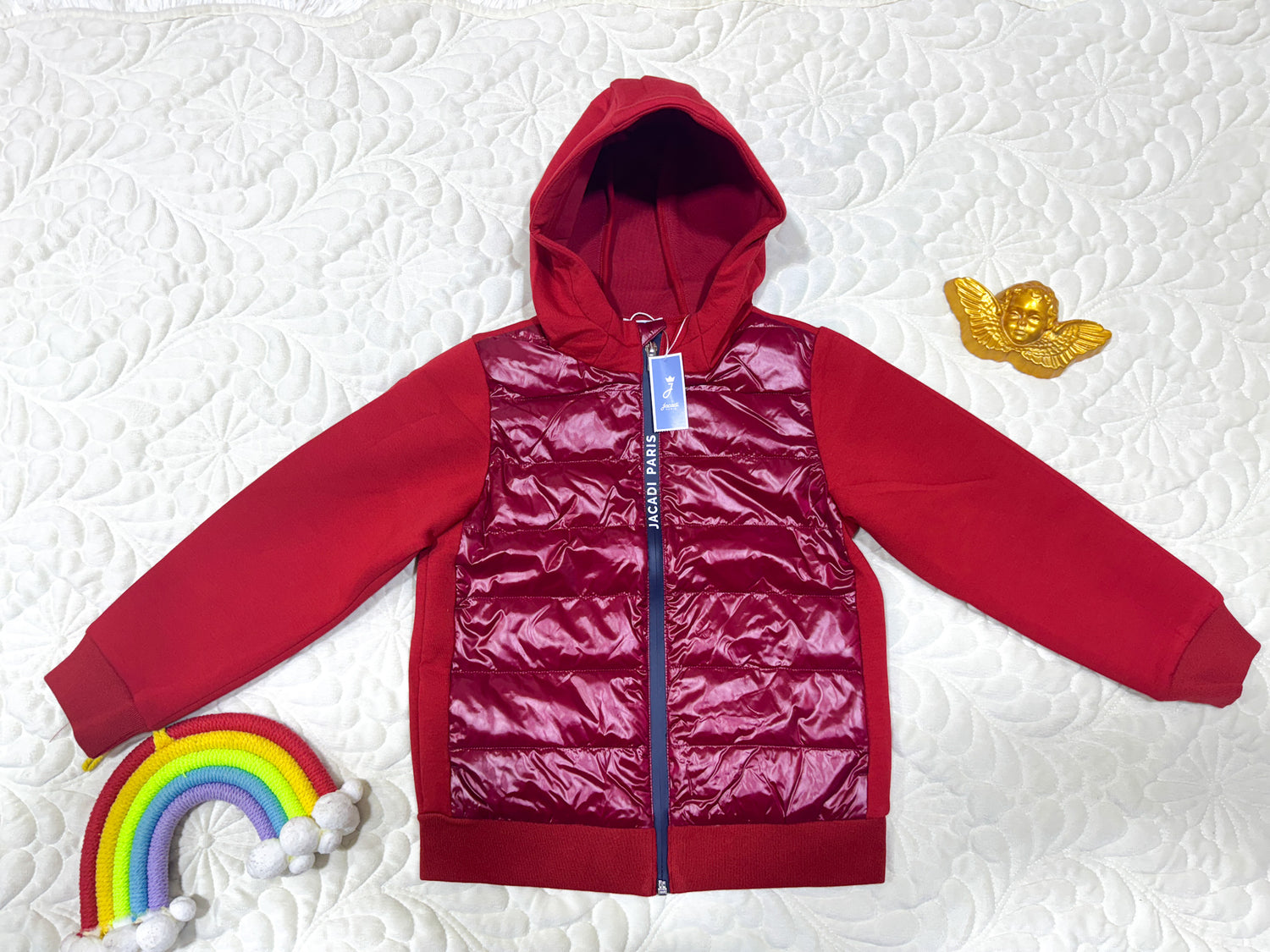 Jacadi Red Quilted Hybrid Hooded Jacket