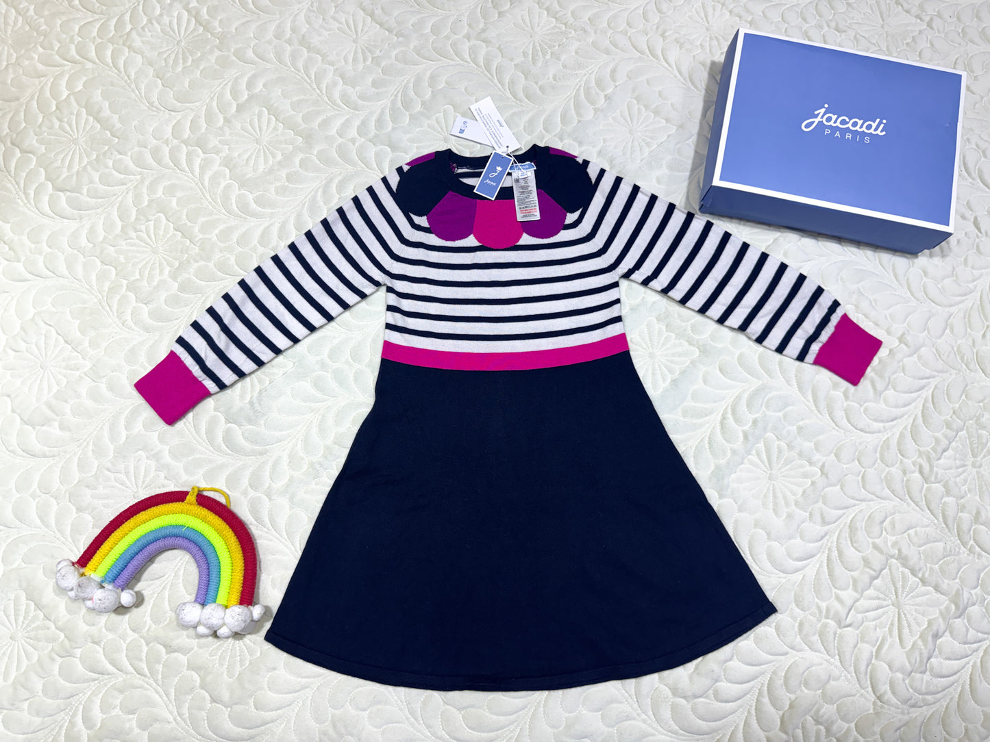 Robe en maille à col Claudine rayée marine Jacadi Fille