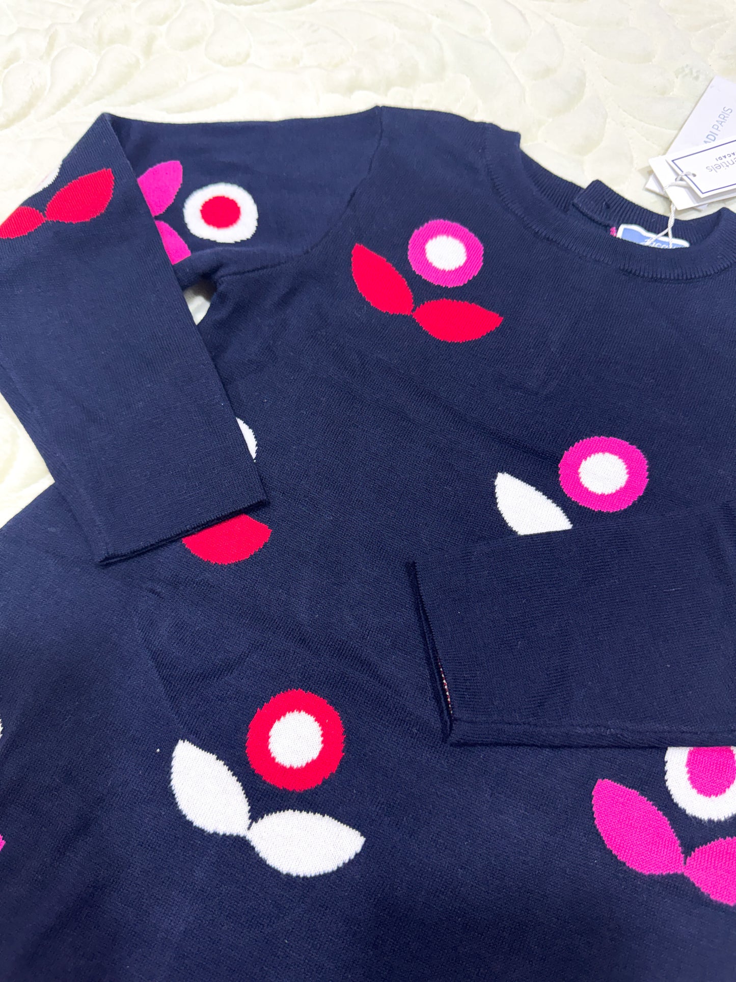 Jacadi Marine Gebreide Jurk met Bloemenprint