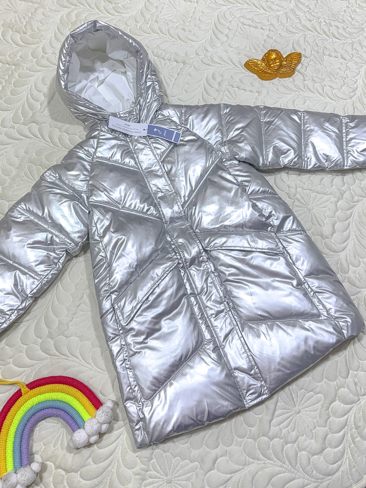 Jacadi Metallic Zilver Lange Dons Pufferjas