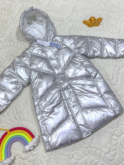 Jacadi Metallic Zilver Lange Dons Pufferjas